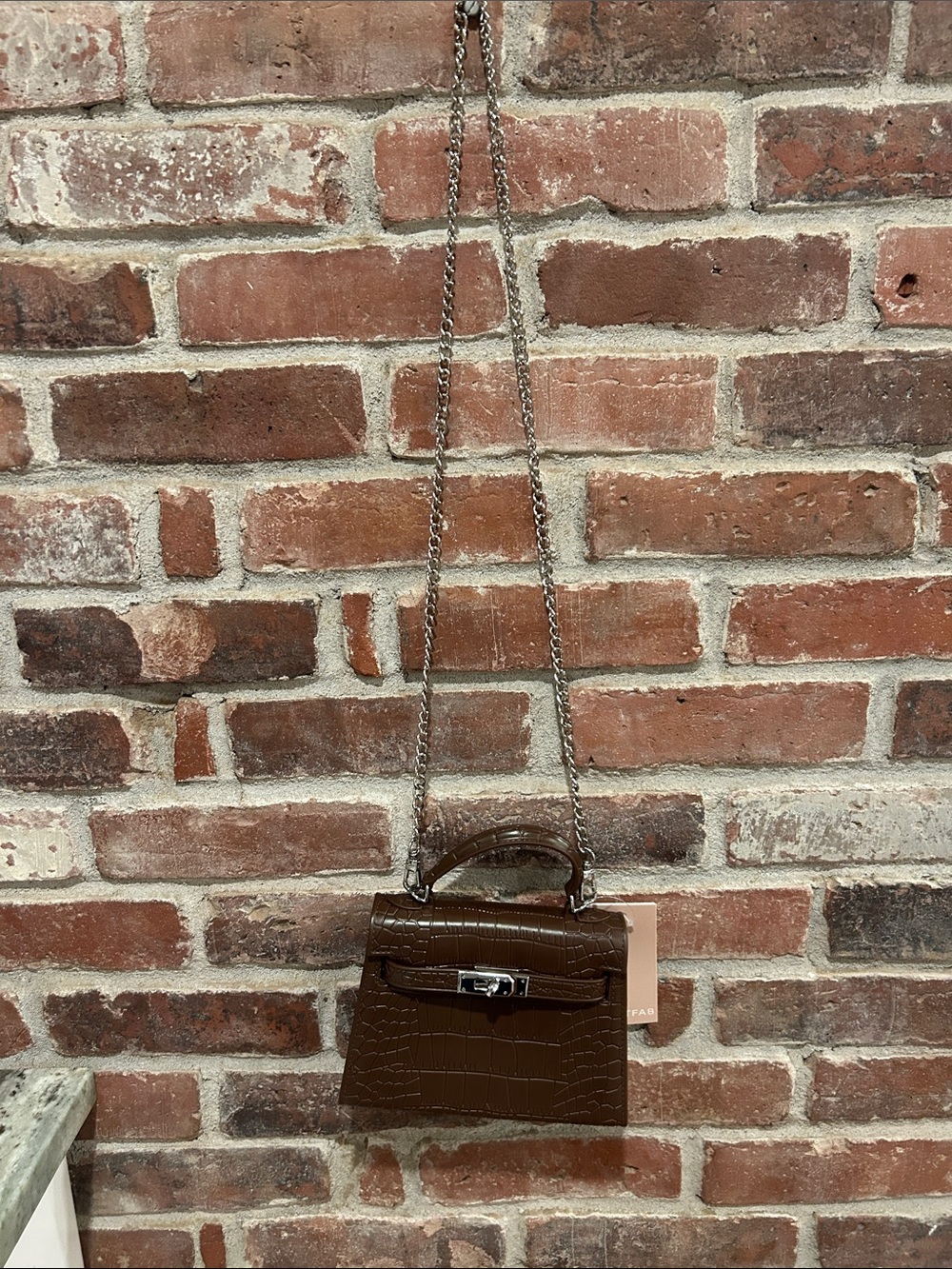 JustFab Brown Croc-Embossed Mini Top-Handle Crossbody